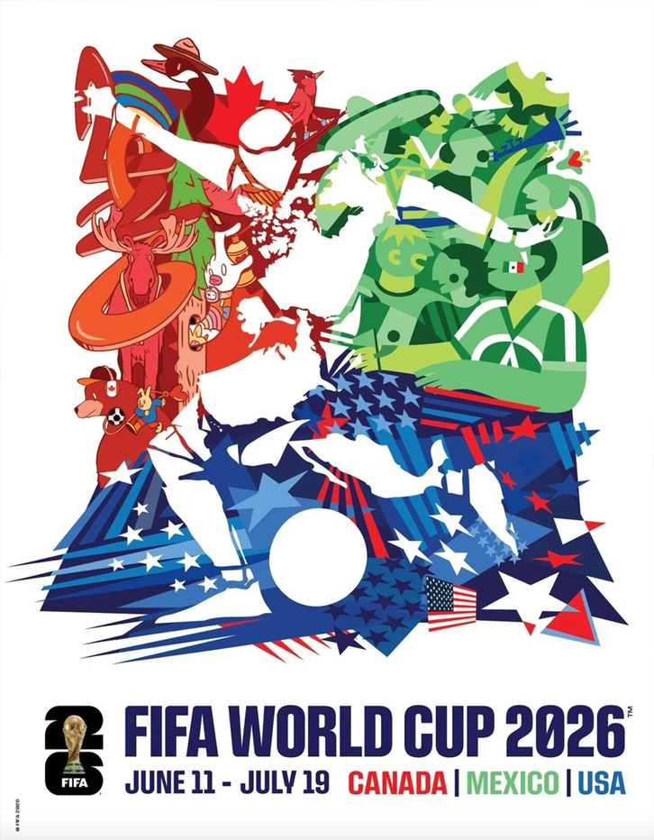 Poster World Cup 2026 do Mỹ, Canada và Mexico đồng đăng cai